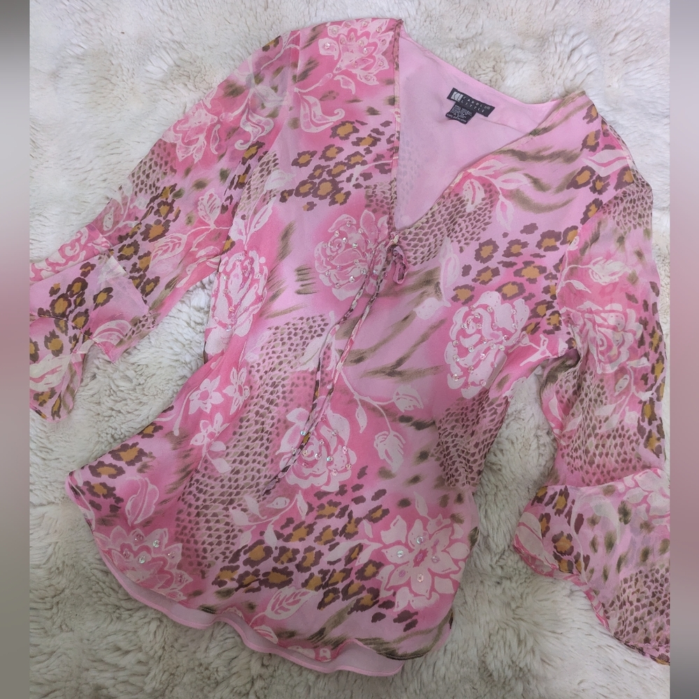 Vintage Silk Rose And Sequin Blouse